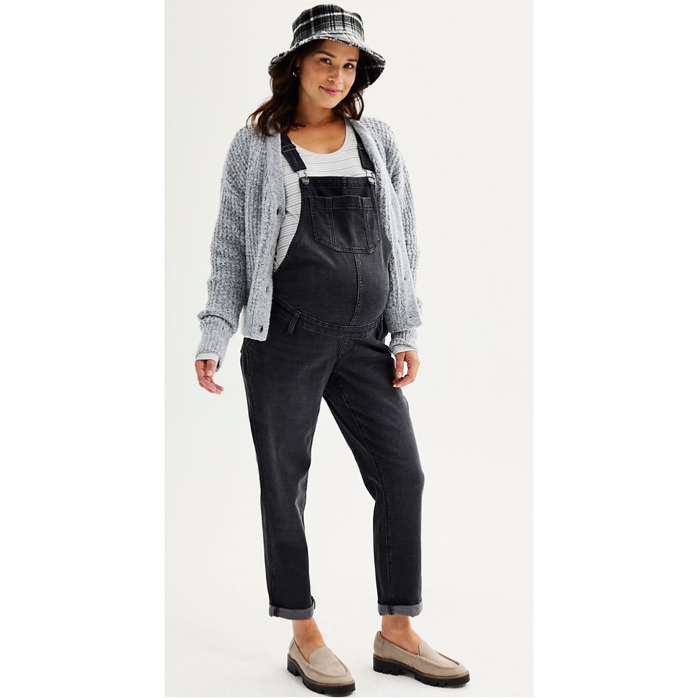 NWT Maternity Sonoma Denim Overalls Black Size XL, XXL - Picture 3 of 6